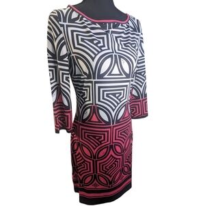 Emilio Pucci Black and Pink Geometric Long Sleeve Dress Silk Size 10 EU 40